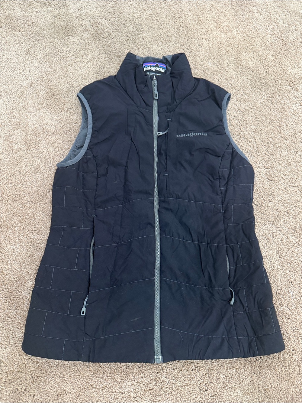 Patagonia Black Quilted Women's Insulated Vest with Gray Trim